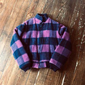 Woolrich Bomber Jacket Buffalo Plaid Pink, sherpa lined Sz S